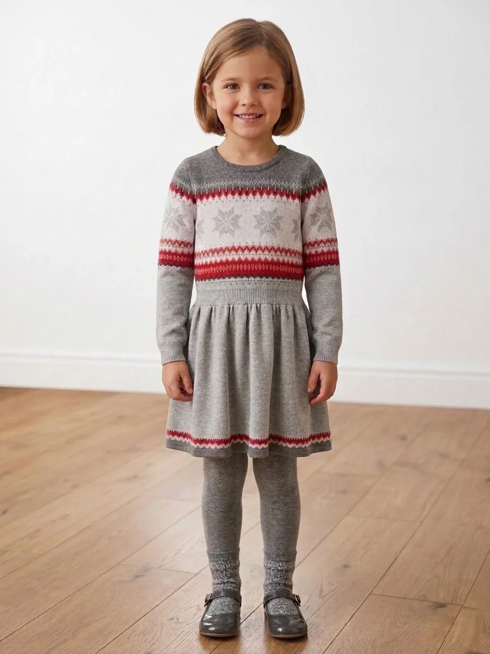 Gymboree Gray and Red Fair Isle Sweater Dress